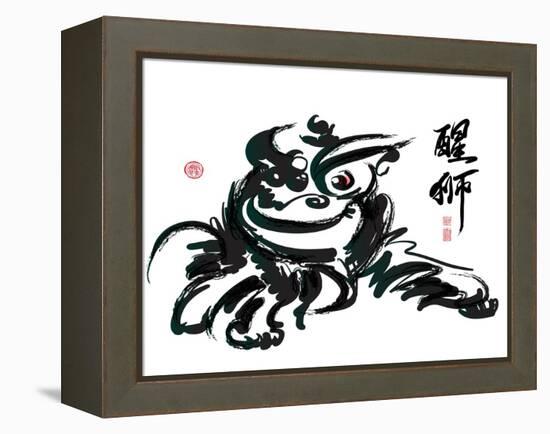 Ink Painting Of Chinese Lion Dance Translation Of Chinese Text: The Consciousness Of Lion-yienkeat-Framed Stretched Canvas