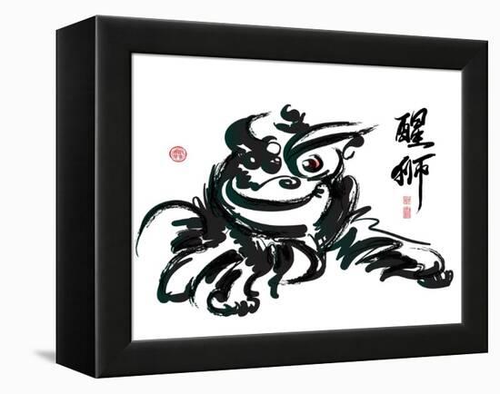 Ink Painting Of Chinese Lion Dance Translation Of Chinese Text: The Consciousness Of Lion-yienkeat-Framed Stretched Canvas