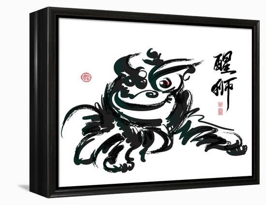 Ink Painting Of Chinese Lion Dance Translation Of Chinese Text: The Consciousness Of Lion-yienkeat-Framed Stretched Canvas