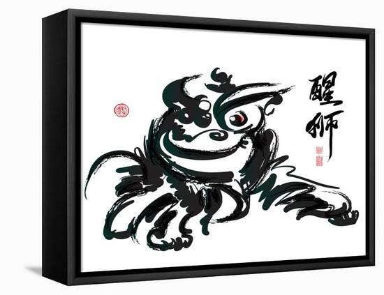 Ink Painting Of Chinese Lion Dance Translation Of Chinese Text: The Consciousness Of Lion-yienkeat-Framed Stretched Canvas