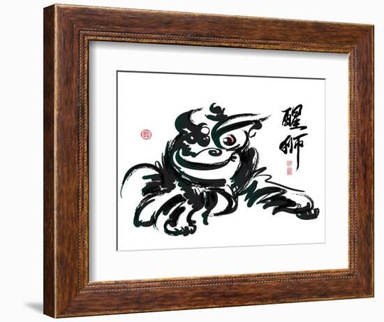 Ink Painting Of Chinese Lion Dance Translation Of Chinese Text: The Consciousness Of Lion-yienkeat-Framed Art Print