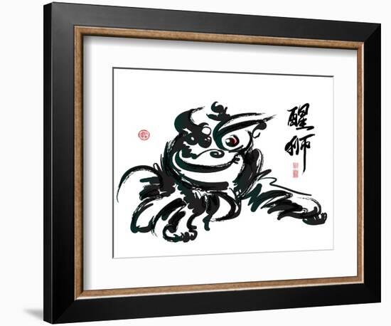 Ink Painting Of Chinese Lion Dance Translation Of Chinese Text: The Consciousness Of Lion-yienkeat-Framed Art Print