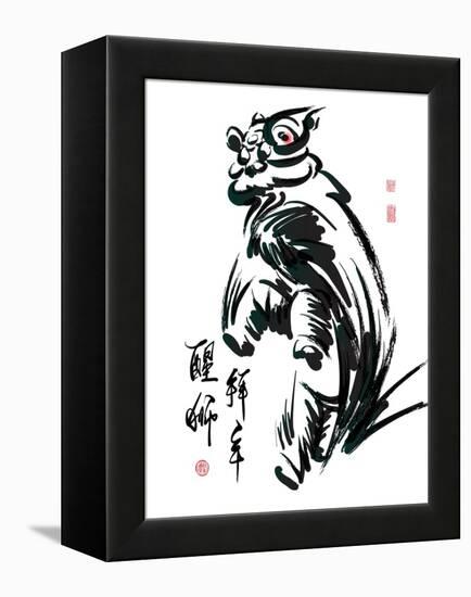 Ink Painting Of Chinese Lion Dance Translation Of Chinese Text: The Consciousness Of Lion-yienkeat-Framed Stretched Canvas