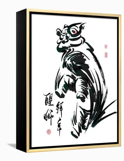 Ink Painting Of Chinese Lion Dance Translation Of Chinese Text: The Consciousness Of Lion-yienkeat-Framed Stretched Canvas