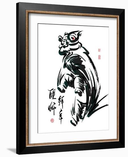 Ink Painting Of Chinese Lion Dance Translation Of Chinese Text: The Consciousness Of Lion-yienkeat-Framed Art Print