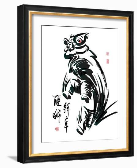 Ink Painting Of Chinese Lion Dance Translation Of Chinese Text: The Consciousness Of Lion-yienkeat-Framed Art Print