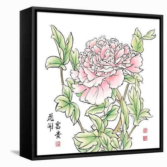 Ink Painting Of Chinese Peony. Translation: The Blossom Of Prosperity-yienkeat-Framed Stretched Canvas