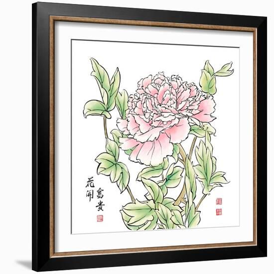 Ink Painting Of Chinese Peony. Translation: The Blossom Of Prosperity-yienkeat-Framed Art Print