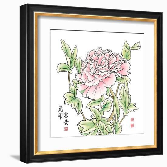 Ink Painting Of Chinese Peony. Translation: The Blossom Of Prosperity-yienkeat-Framed Art Print