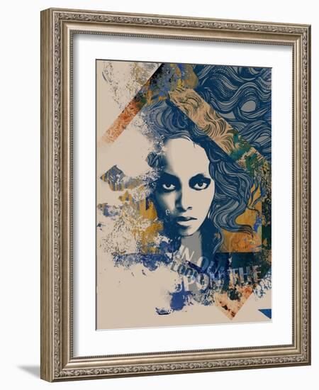 Ink Print with a Beautiful Lady Face, Decorative Hair and Painted Blots for T-Shirt-A Frants-Framed Art Print