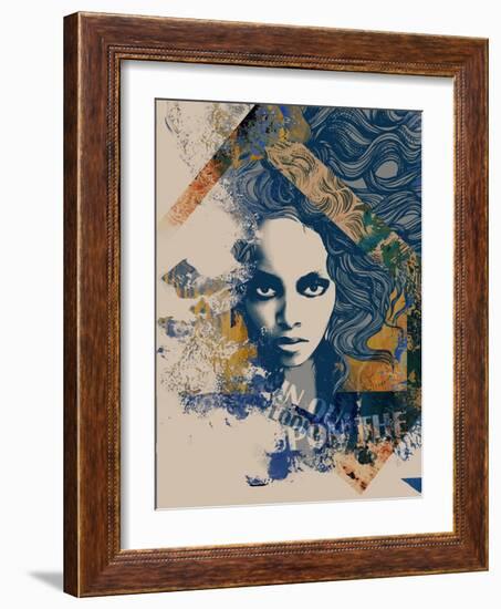 Ink Print with a Beautiful Lady Face, Decorative Hair and Painted Blots for T-Shirt-A Frants-Framed Art Print