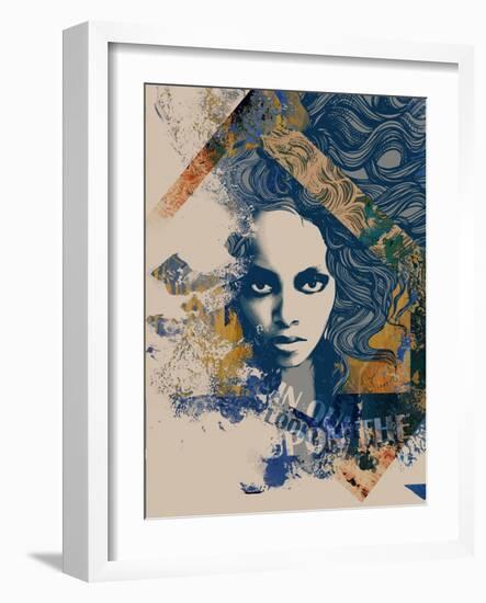 Ink Print with a Beautiful Lady Face, Decorative Hair and Painted Blots for T-Shirt-A Frants-Framed Art Print