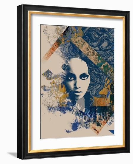 Ink Print with a Beautiful Lady Face, Decorative Hair and Painted Blots for T-Shirt-A Frants-Framed Art Print