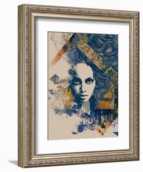 Ink Print with a Beautiful Lady Face, Decorative Hair and Painted Blots for T-Shirt-A Frants-Framed Art Print