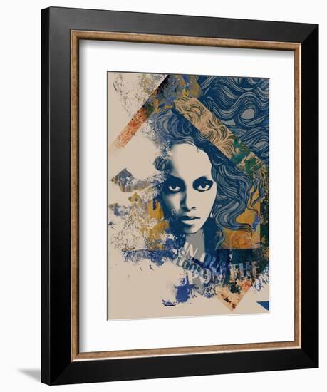 Ink Print with a Beautiful Lady Face, Decorative Hair and Painted Blots for T-Shirt-A Frants-Framed Art Print