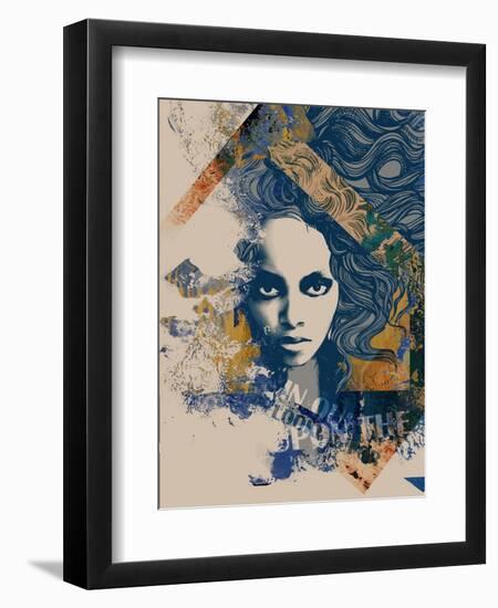 Ink Print with a Beautiful Lady Face, Decorative Hair and Painted Blots for T-Shirt-A Frants-Framed Art Print