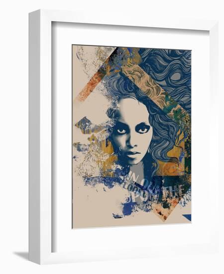 Ink Print with a Beautiful Lady Face, Decorative Hair and Painted Blots for T-Shirt-A Frants-Framed Art Print