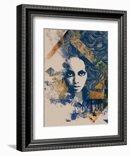 Ink Print with a Beautiful Lady Face, Decorative Hair and Painted Blots for T-Shirt-A Frants-Framed Art Print