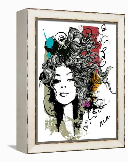 Ink Print with Girl and Decorative Hair for T-Shirt-A Frants-Framed Stretched Canvas