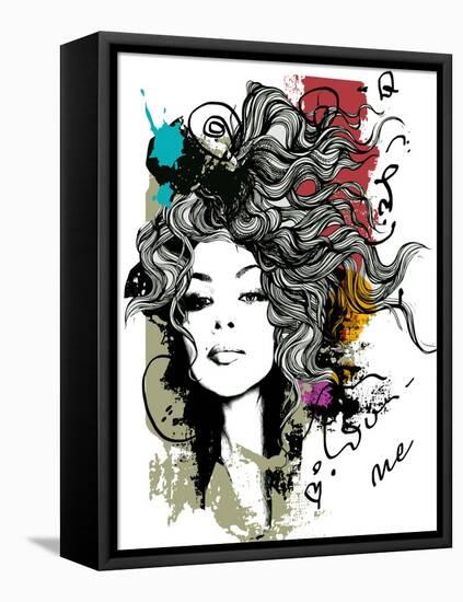 Ink Print with Girl and Decorative Hair for T-Shirt-A Frants-Framed Stretched Canvas