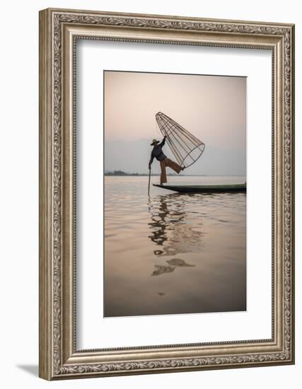 Inle Lake Fisherman at Sunrise (Intha Fisherman), Near Nyaungshwe, Shan State, Myanmar (Burma)-Matthew Williams-Ellis-Framed Photographic Print