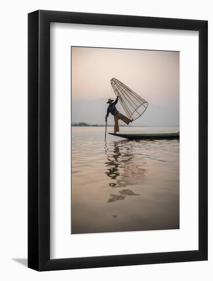 Inle Lake Fisherman at Sunrise (Intha Fisherman), Near Nyaungshwe, Shan State, Myanmar (Burma)-Matthew Williams-Ellis-Framed Photographic Print