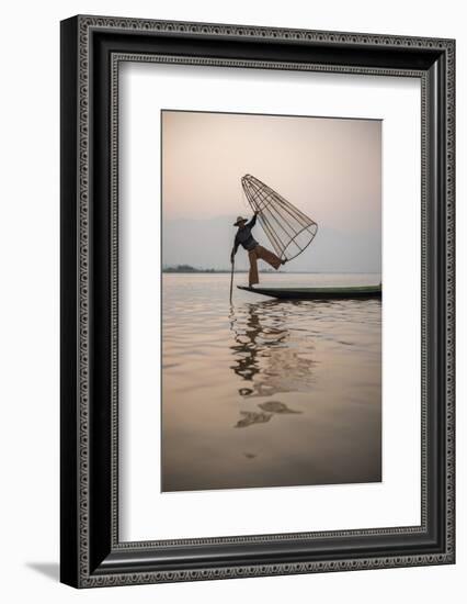 Inle Lake Fisherman at Sunrise (Intha Fisherman), Near Nyaungshwe, Shan State, Myanmar (Burma)-Matthew Williams-Ellis-Framed Photographic Print