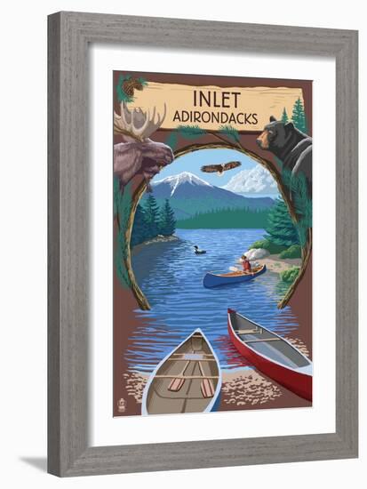 Inlet, New York - Adirondacks Canoe Scene-Lantern Press-Framed Art Print