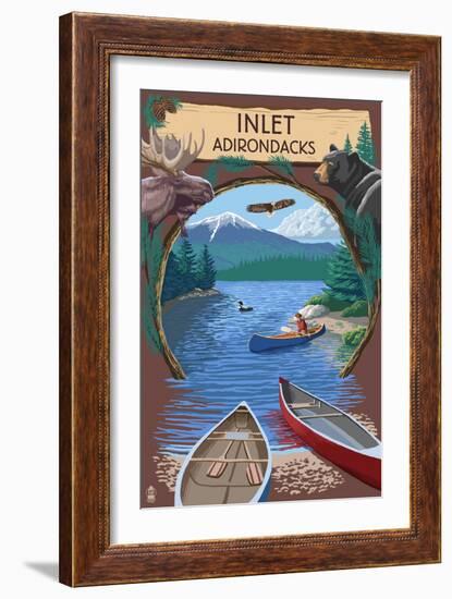 Inlet, New York - Adirondacks Canoe Scene-Lantern Press-Framed Art Print