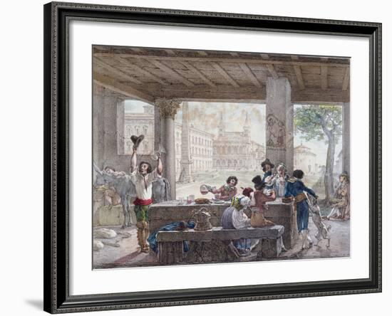 Inn in Rome, Engraved by Francois Alexandre Villain (1798-1884) C.1820-30-Antoine Jean-Baptiste Thomas-Framed Giclee Print