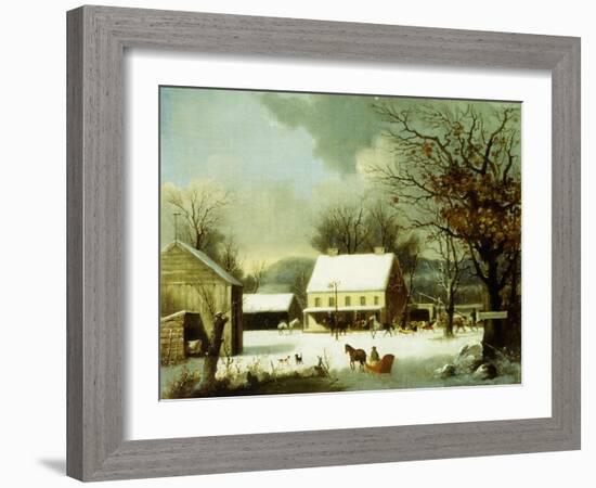 Inn Scene, Seven Miles to New Haven-George Henry Durrie-Framed Giclee Print