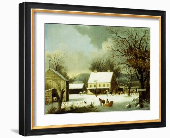 Inn Scene, Seven Miles to New Haven-George Henry Durrie-Framed Giclee Print