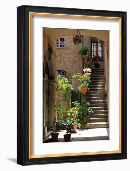 Inner Courtyard in the Old Town of Orvieto with Souvenir Shop, Orvieto, Italy-null-Framed Art Print