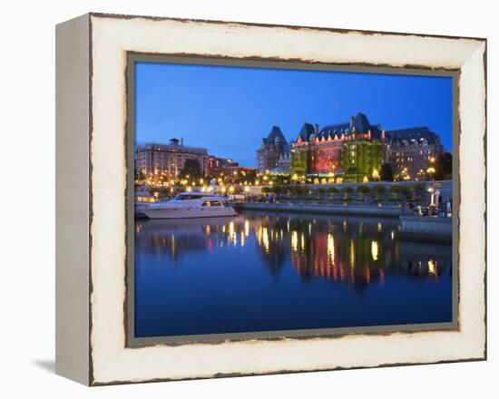 Inner Harbour with the Empress Hotel at Night, Victoria, Vancouver Island, British Columbia, Canada-Martin Child-Framed Premier Image Canvas