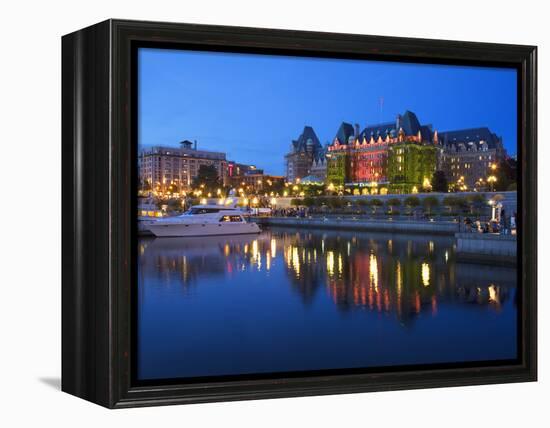 Inner Harbour with the Empress Hotel at Night, Victoria, Vancouver Island, British Columbia, Canada-Martin Child-Framed Premier Image Canvas