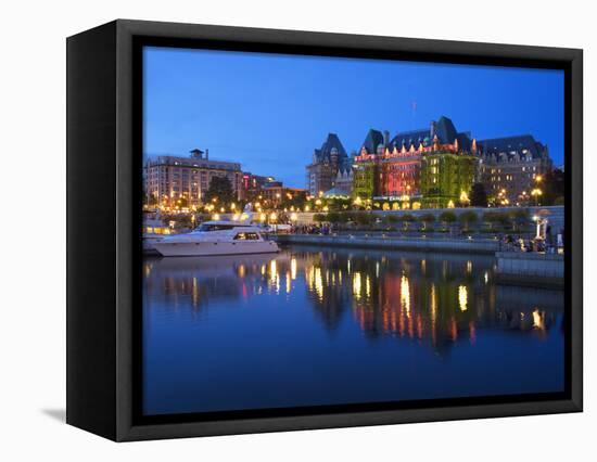 Inner Harbour with the Empress Hotel at Night, Victoria, Vancouver Island, British Columbia, Canada-Martin Child-Framed Premier Image Canvas