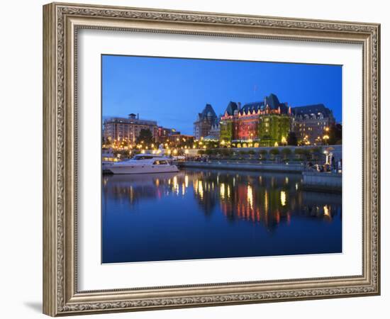 Inner Harbour with the Empress Hotel at Night, Victoria, Vancouver Island, British Columbia, Canada-Martin Child-Framed Photographic Print