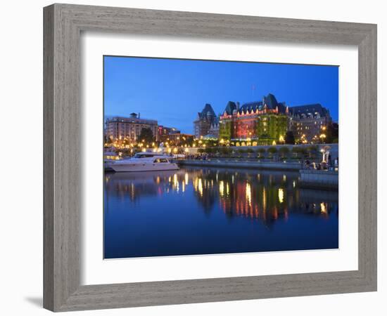 Inner Harbour with the Empress Hotel at Night, Victoria, Vancouver Island, British Columbia, Canada-Martin Child-Framed Photographic Print