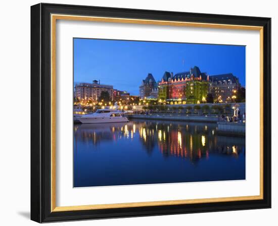 Inner Harbour with the Empress Hotel at Night, Victoria, Vancouver Island, British Columbia, Canada-Martin Child-Framed Photographic Print