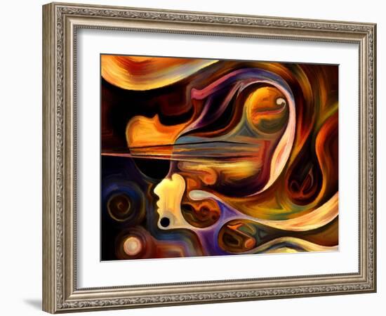 Inner Melody Series. Abstract Design Made of Colorful Human and Musical Shapes on the Subject of Sp-agsandrew-Framed Art Print