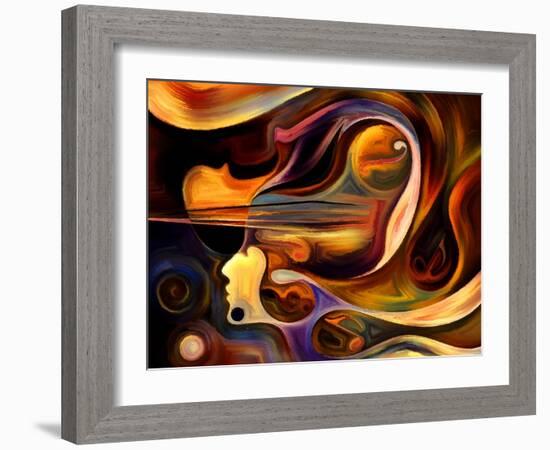 Inner Melody Series. Abstract Design Made of Colorful Human and Musical Shapes on the Subject of Sp-agsandrew-Framed Art Print