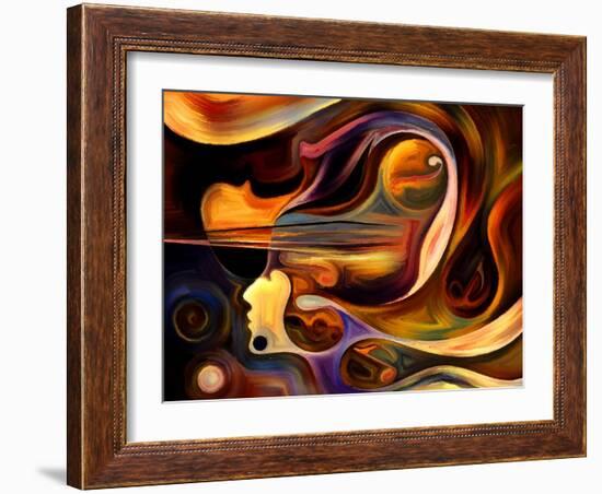 Inner Melody Series. Abstract Design Made of Colorful Human and Musical Shapes on the Subject of Sp-agsandrew-Framed Art Print