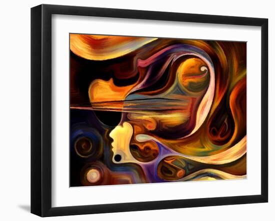 Inner Melody Series. Abstract Design Made of Colorful Human and Musical Shapes on the Subject of Sp-agsandrew-Framed Art Print
