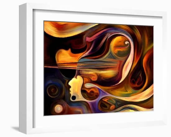 Inner Melody Series. Abstract Design Made of Colorful Human and Musical Shapes on the Subject of Sp-agsandrew-Framed Art Print