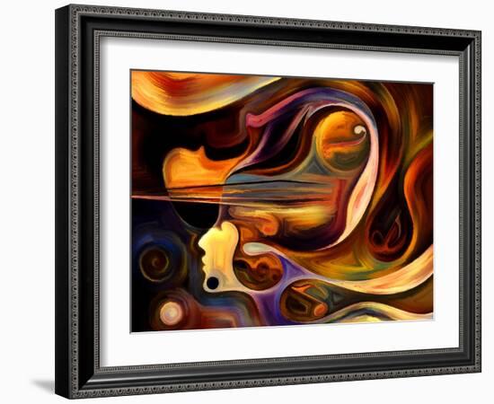 Inner Melody Series. Abstract Design Made of Colorful Human and Musical Shapes on the Subject of Sp-agsandrew-Framed Art Print