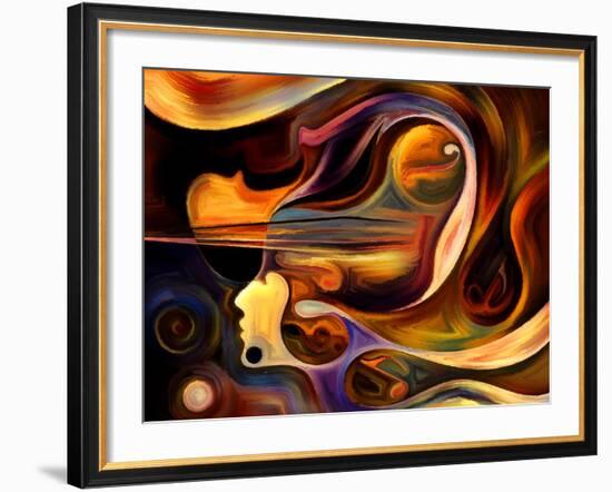 Inner Melody Series. Abstract Design Made of Colorful Human and Musical Shapes on the Subject of Sp-agsandrew-Framed Art Print