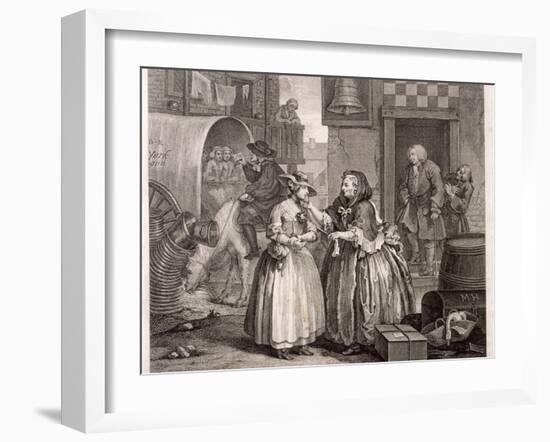 Innocence Betrayed, or the Journey to London, Plate I of the Harlot's Progress, 1732-William Hogarth-Framed Giclee Print