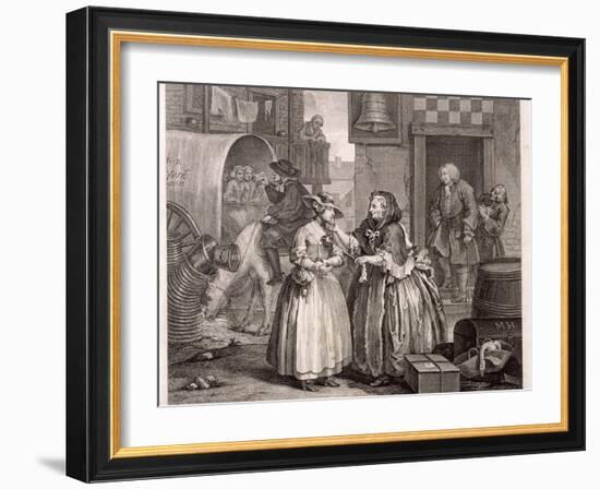 Innocence Betrayed, or the Journey to London, Plate I of the Harlot's Progress, 1732-William Hogarth-Framed Giclee Print