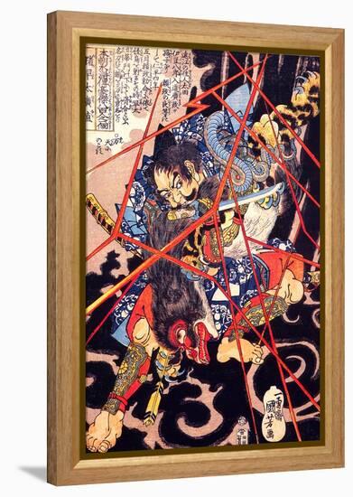 Ino Hayata Hironao Grappling with the Monster-Kuniyoshi Utagawa-Framed Premier Image Canvas