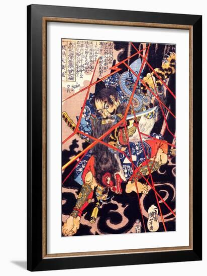 Ino Hayata Hironao Grappling with the Monster-Kuniyoshi Utagawa-Framed Giclee Print